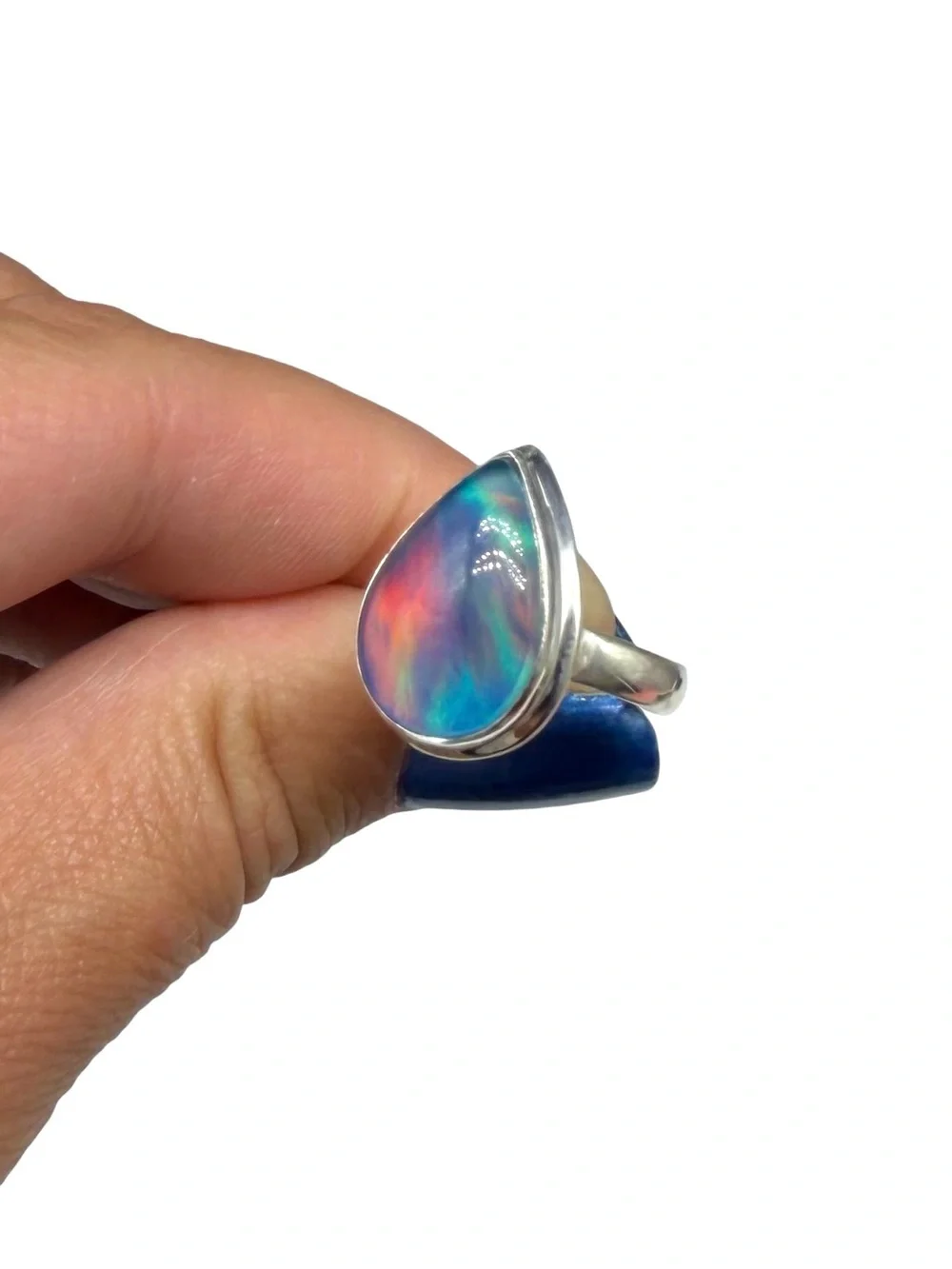 Aurora Fire Opal Ring Size 6.5 Solid 925 Sterling Silver Aura